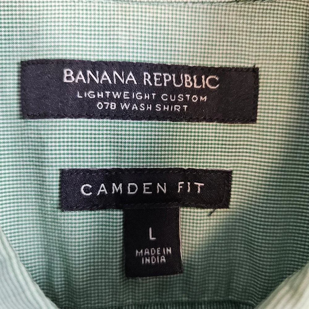 Banana Republic Men's Shirt Size L Green Nailhead Camden‎ Fit Lightweight STAIN